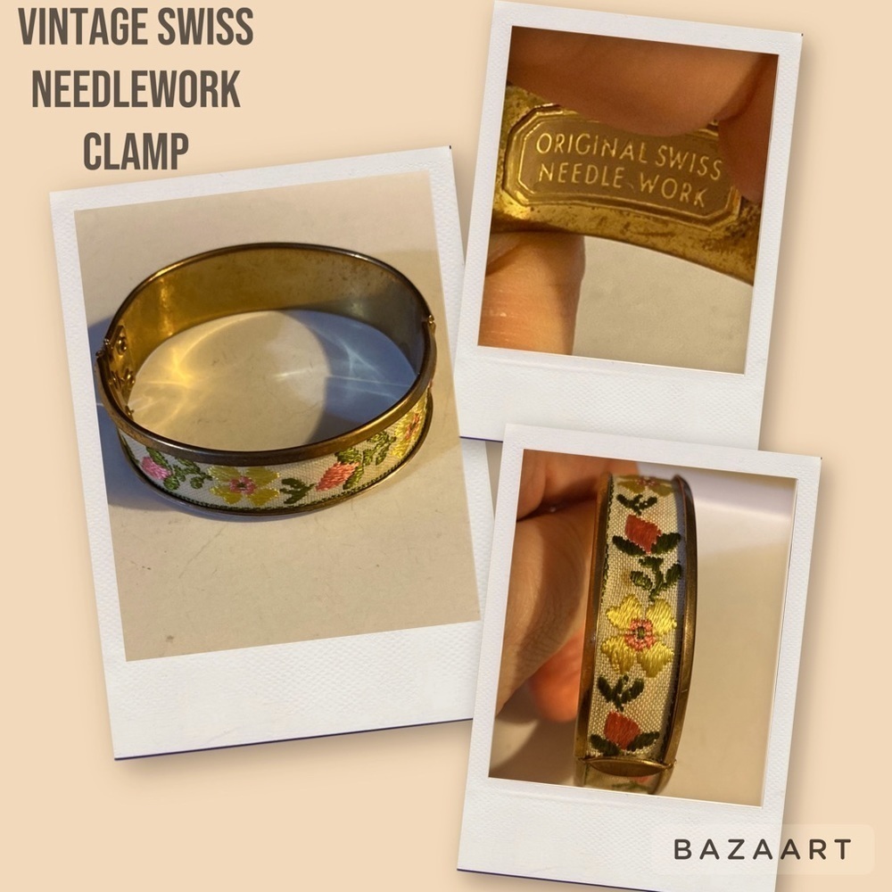 Swiss Clamper Bangle Bracelet, Swiss Needlework,vintage, Embroidery, Cottagecore - Picture 12 of 12